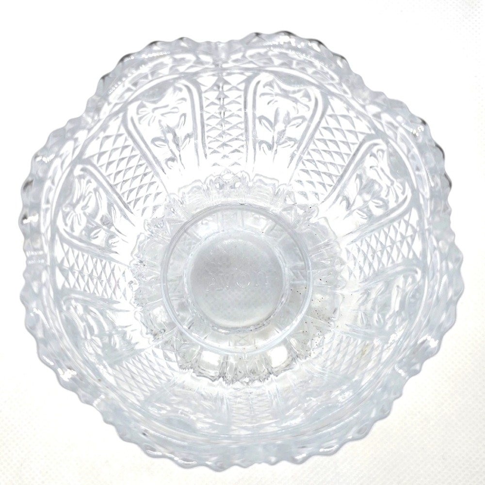Vintage Floral Avon Glass Candle Holder Bud Vase Candy Dish Clear Glass - Picture 5 of 6